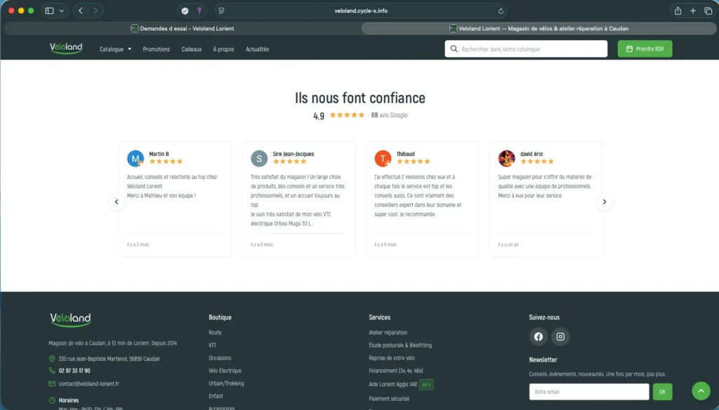 Afficher les avis Google d'un magasin de vélos sur son site PrestaShop