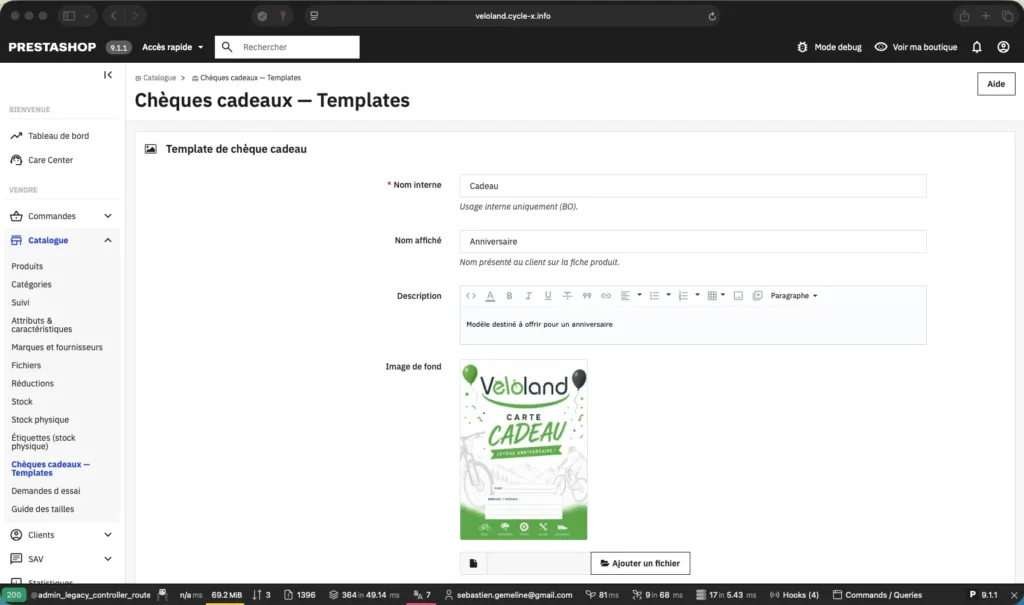 Vendre des chèques cadeaux personnalisés dans une boutique de vélos sous PrestaShop