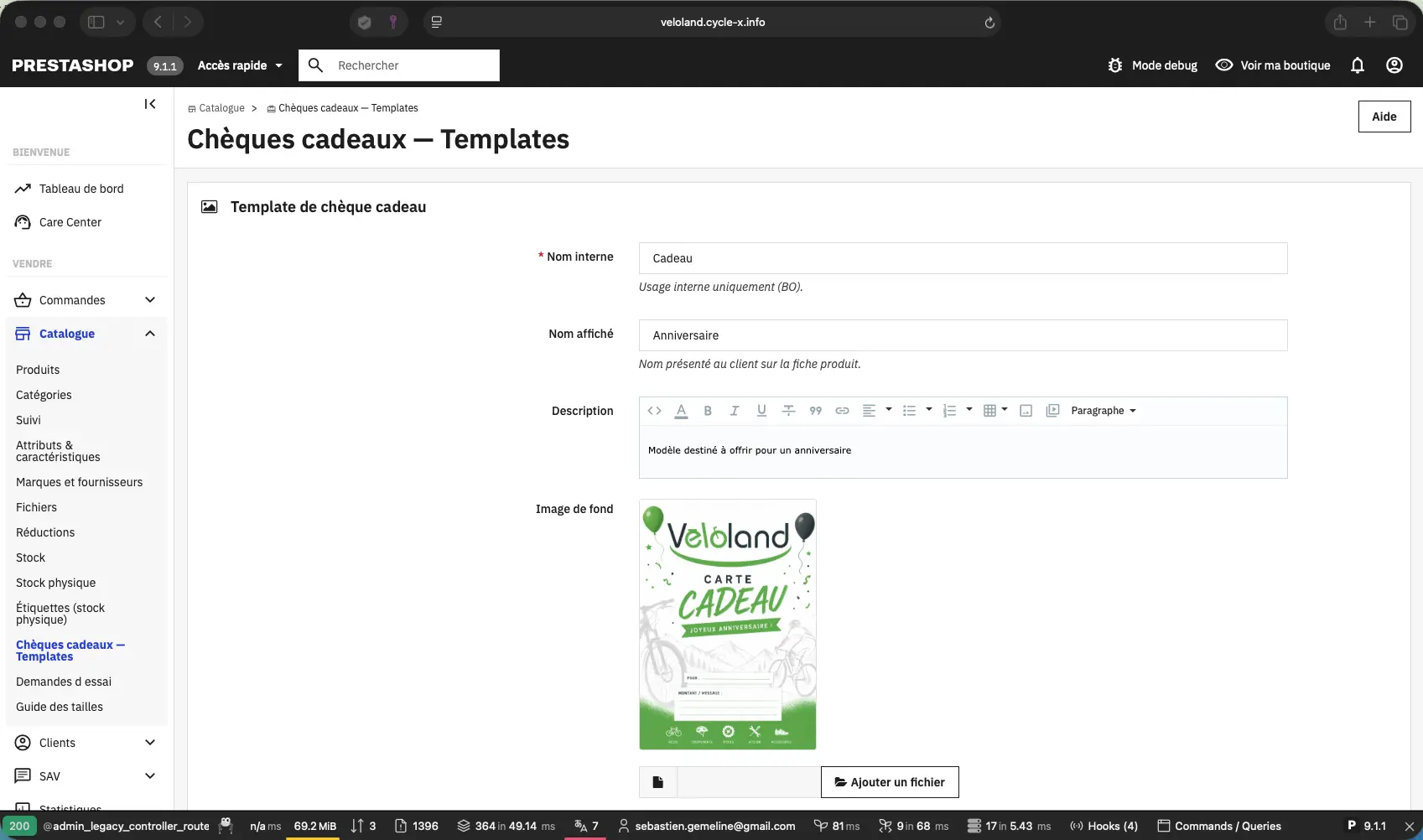 Vendre des chèques cadeaux personnalisés dans une boutique de vélos sous PrestaShop