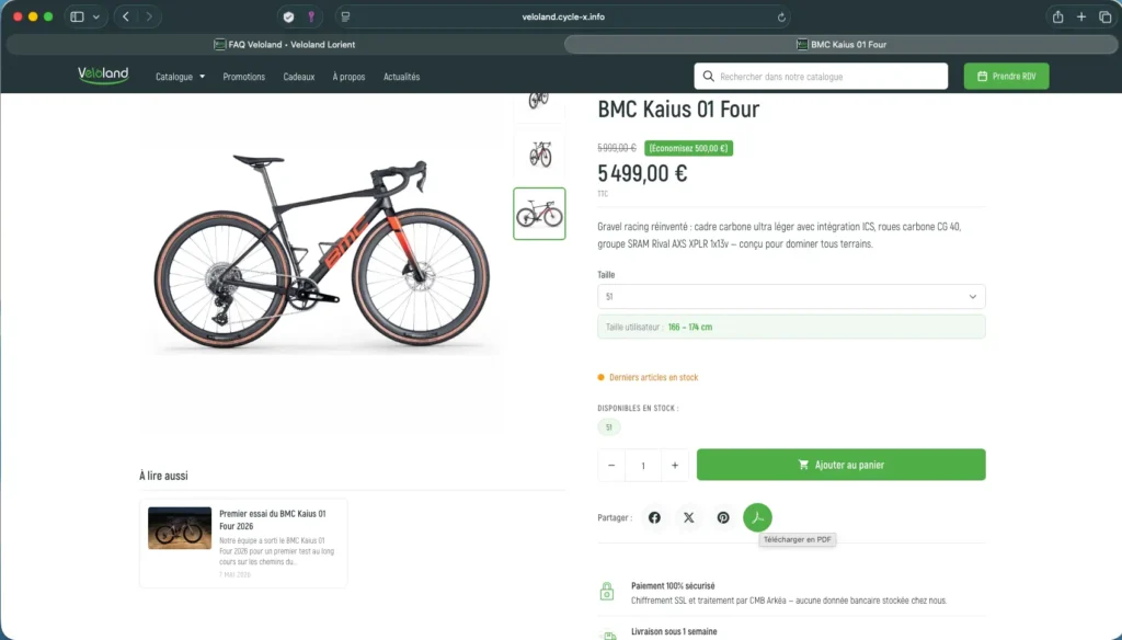 Exporter une fiche produit vélo en PDF depuis PrestaShop