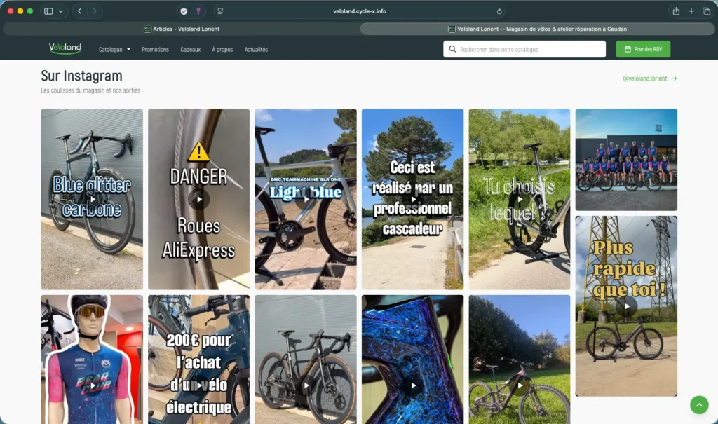 Afficher le flux Instagram d'un magasin de vélos sur la home PrestaShop