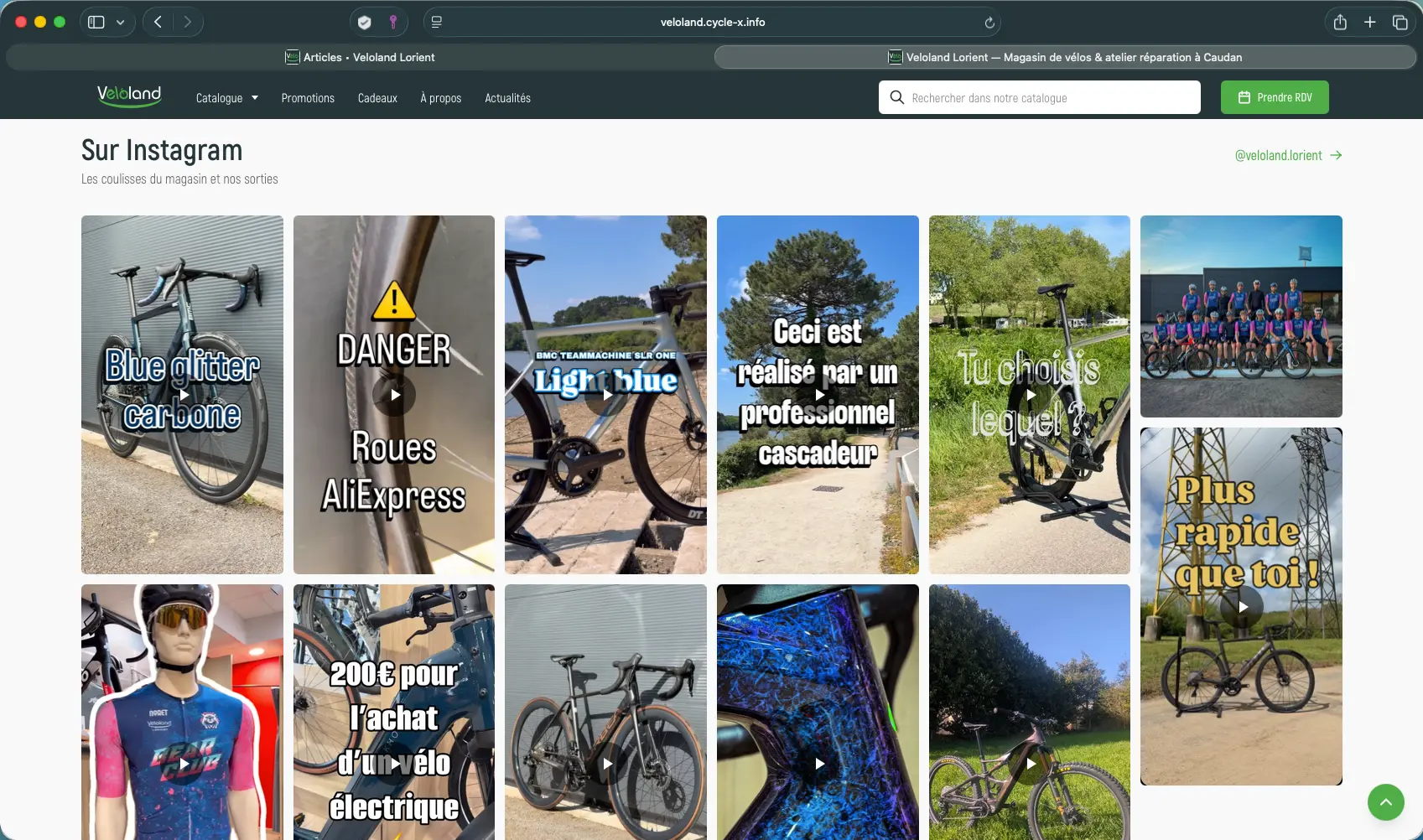 Afficher le flux Instagram d'un magasin de vélos sur la home PrestaShop