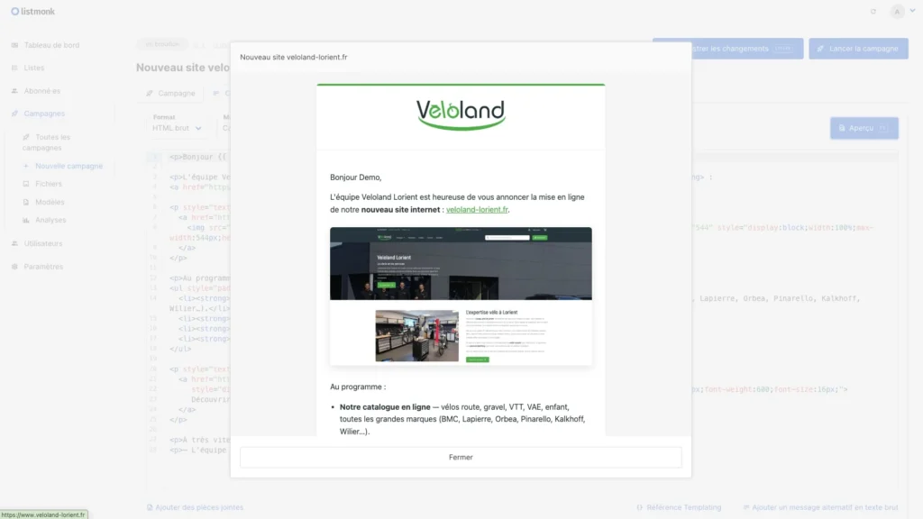 Schéma du module newsletter PrestaShop synchronisé avec listmonk