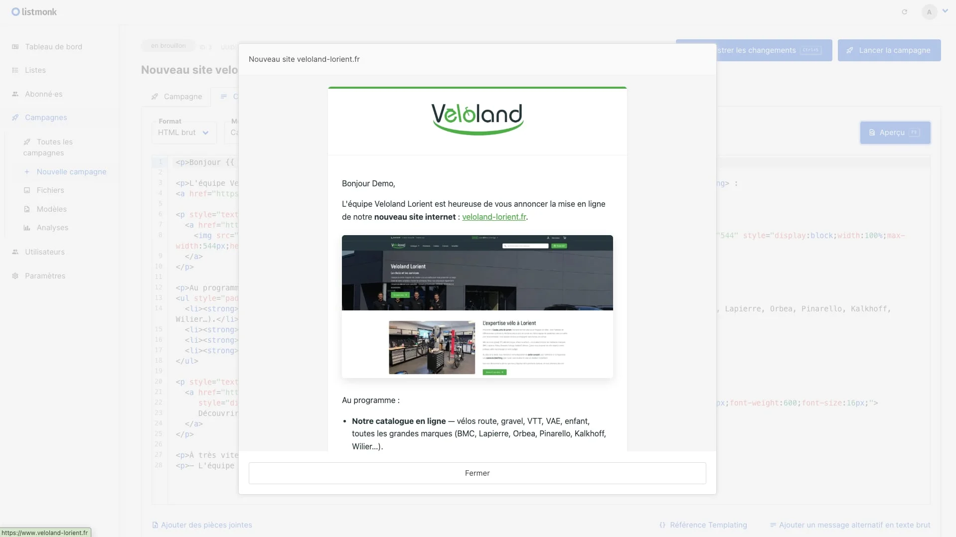 Schéma du module newsletter PrestaShop synchronisé avec listmonk