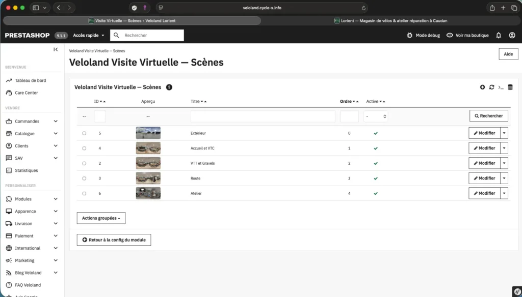 Visite virtuelle 360° d'un magasin de vélos en PrestaShop avec Marzipano